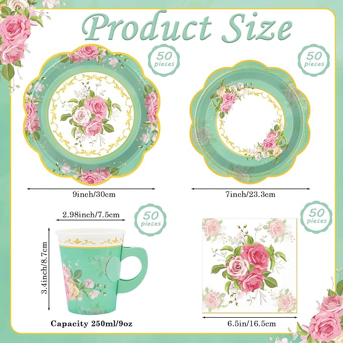 200Pcs Floral Tea Cups and Saucers - Image 4
