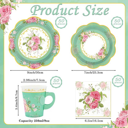 200Pcs Floral Tea Cups and Saucers - Image 4