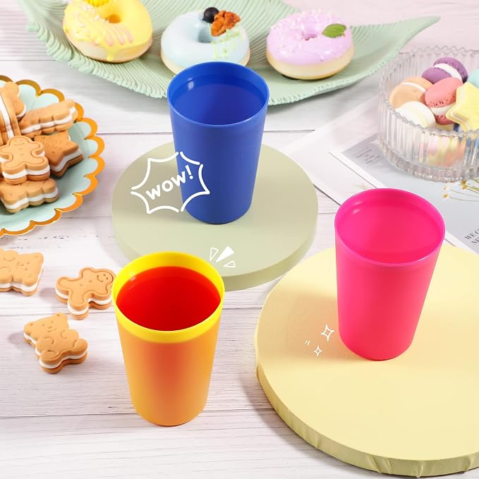 Potchen 150 Pieces Kids Plastic Cups 8.5 oz Reusable Drinking Cups Stackable - Image 5