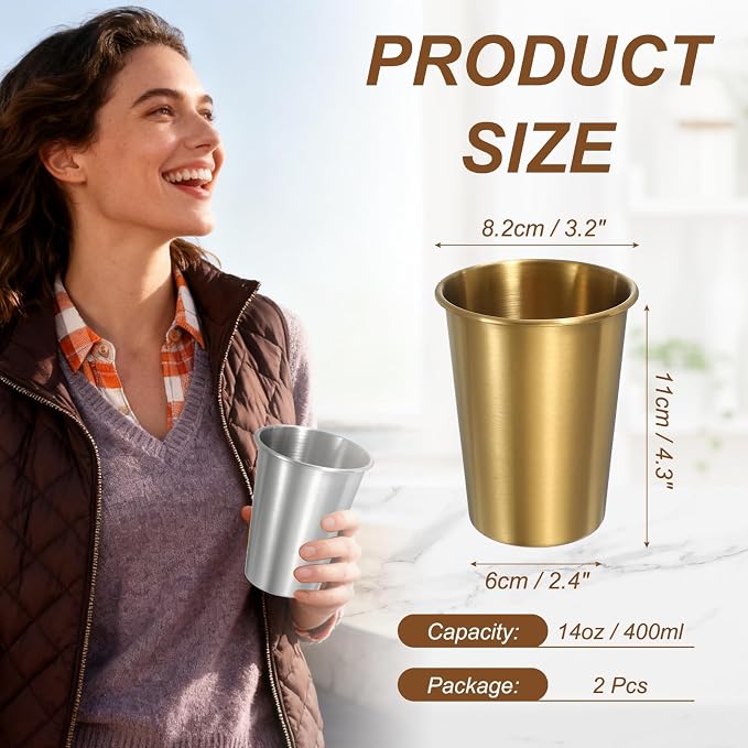 uxcell 2 Pcs Stainless Steel Cups, 14oz/400ml Metal Cups Double Wall Tumbler - Image 2