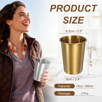 uxcell 2 Pcs Stainless Steel Cups, 14oz/400ml Metal Cups Double Wall Tumbler - Image 2