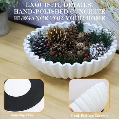 Decorative Bowl for Home Decor - White Large Decorative Fruit Bowls for Candy - Scalloped Ruffle Centerpiece key Bowl - Morden Round 10" Aesthetic Coffee Entry Table Decor With Wood Beads