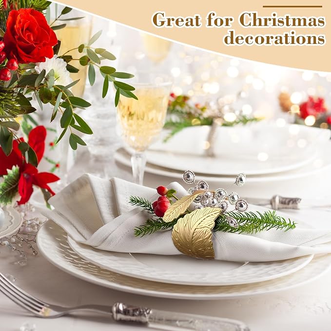 14K Gold Napkin Rings Set of 12, Metal Leaf Gold Napkins Rings Holder Buckles - Image 3