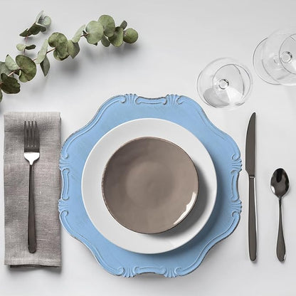 Blue Charger Plates Set of 6, Decorative Table Plastic Chargers for Dinner Plates, Party, Wedding, Thanksgiving, Christmas, 22BL
