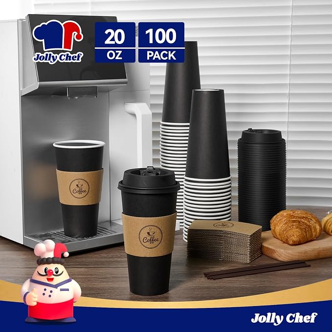 JOLLY CHEF 100 Count 20 oz Black Paper Coffee Cups - Image 4