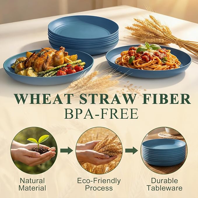 Dinner Plates 9 Inch, Plastic Plates Reusable, Unbreakable Wheat Straw Plates - Image 3