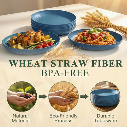 Deep Dinner Plates 10 Inch, Plastic Plates Reusable, Unbreakable Wheat Straw - Image 3
