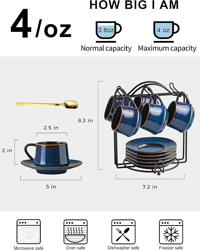 YHOSSEUN Espresso Cups Set of 6, 4 OZ Expresso Shots Cup - Image 6
