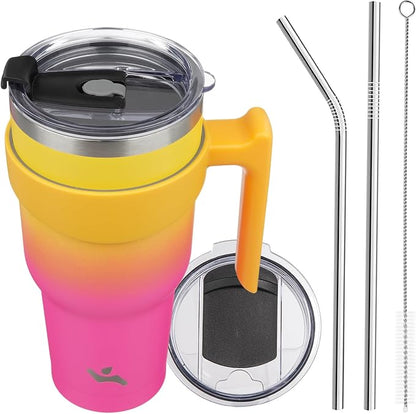 Konokyo 40 oz Tumbler with Handle and Straw, Insulated Travel Mug | Rainbow; by Konokyo