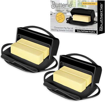 Flip Top Butter Dish with Attached Lid & Matching Knife, 2 Pack by Butterie