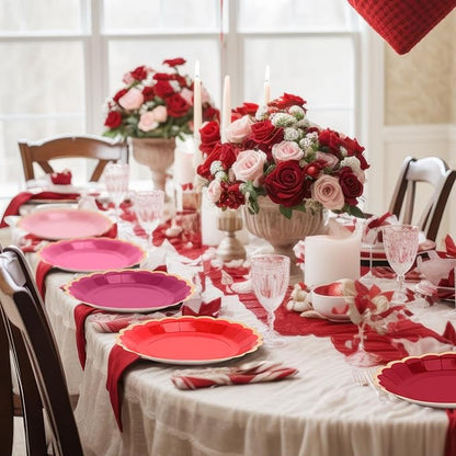 48 Pcs Valentine's Day Paper Plates 9 Inch Gradient Red Pink Scalloped Paper Plates Disposable Dinner Dessert for Valentine Anniversary Birthday Wedding Party Supplies, 6 Colors