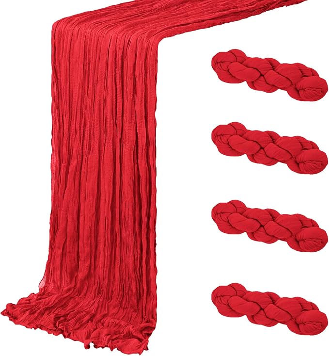 4 Pack Red Cheesecloth Table Runner 20 x 120 inch Gauze Table Runners 10 FT Long by ACSUIT
