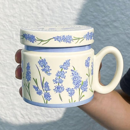 12.9oz Ceramic Coffee Mug with Lid, Flower Patterned Porcelain Mug, Ceramic Tea - Image 6