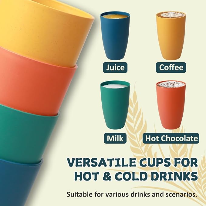 Wrova Wheat Straw Cups Reusable Kitchen Cups Set of 8, Unbreakable 20oz - Image 7