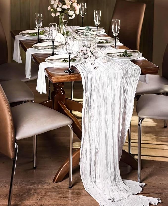 3Pack White Cheesecloth Table Runner 17x108inch Sheer White Table Runners | - Image 2