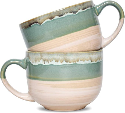 Bosmarlin Large Ceramic Coffee Mug Set of 2, Stoneware Jumbo Latte Mugs by Bosmarlin