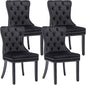 KCC Velvet Dining Chairs Set of 4, Upholstered High-end Tufted Dining Room Chair with Nailhead Back Ring Pull Trim Solid Wood Legs, Nikki Collection Modern Style for Kitchen, Black