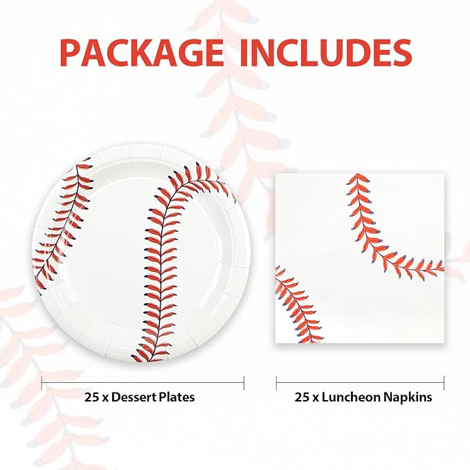 50pcs Baseball Plates and Napkins Party Supplies, 7Inch | Baseball Themed - Image 3