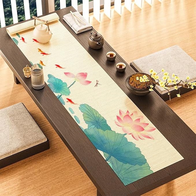 Asian Style Bamboo Table Runner, Ancient Chinese Paintings Zen Table Mat by Unknown