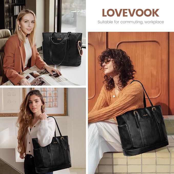 LOVEVOOK Laptop Tote Bag for Women, Leather Work Computer Briefcase Bag | Large - Image 6
