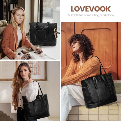 LOVEVOOK Laptop Tote Bag for Women, Leather Work Computer Briefcase Bag | Large - Image 6
