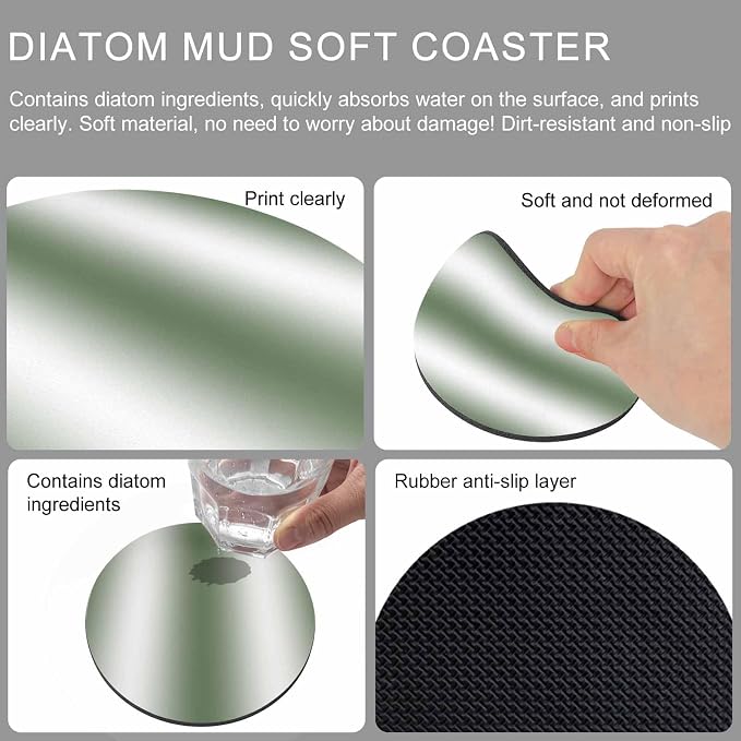 Ombre Sage Green Coasters Set of 4, Modern Minimalist Geometric Gradient Soft - Image 9