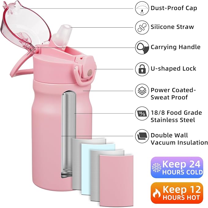 BJPKPK 14 oz Insulated Water Bottle, Stainless Steel Flask | Leak Proof Locking - Image 2