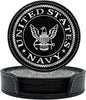 US Navy Leather Coaster Set - 4 Premium Coasters with Hot Stamped Foil Logo - Disabled Vet Owned Business-Navy Leather Coasters
