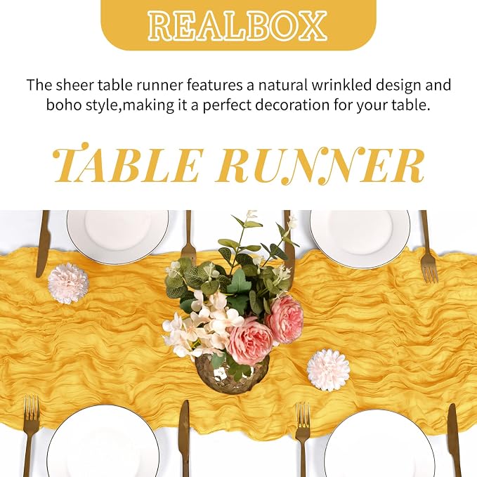 6 Pack Gold Cheesecloth Table Runner 17x108 Inch Semi Sheer Boho Gauze Cheese - Image 5
