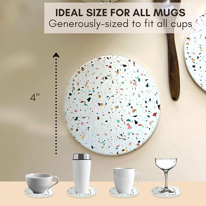 Terrazzo Coasters Set of 6, Colorful Boho Absorbent Ceramic Coasters | Speckled - Image 2
