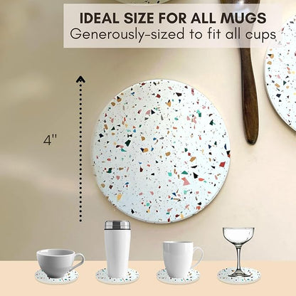 Terrazzo Coasters Set of 6, Colorful Boho Absorbent Ceramic Coasters | Speckled - Image 2