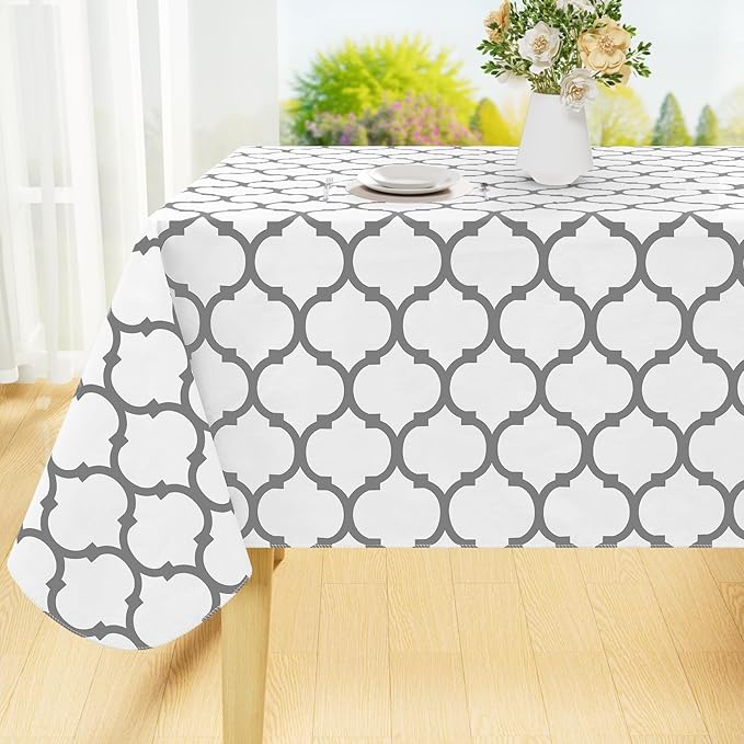 Smiry Rectangle Table Cloth, Waterproof Vinyl Tablecloth with Flannel Backing for Rectangle Tables, Wipeable Spillproof Plastic Tablecloths for Dining, Camping, Indoor and Outdoor (54"x108", White)