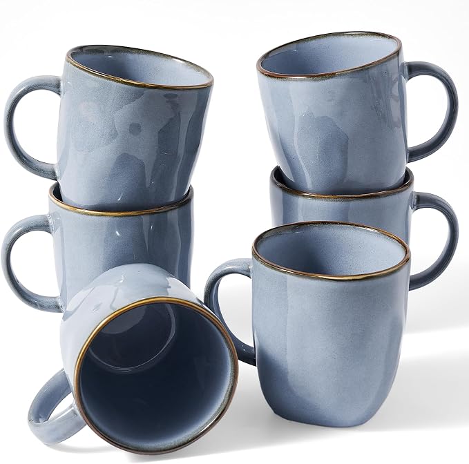 famiware Coffee Mugs Set of 6, Ocean Square 13oz Coffee Cup Set by Famiware