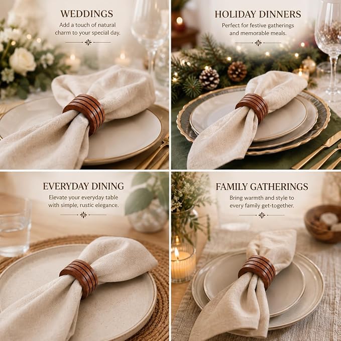 Handcrafted Wooden Napkin Rings, Hardwood Dinner Napkin Holders Set of 12 - Image 7