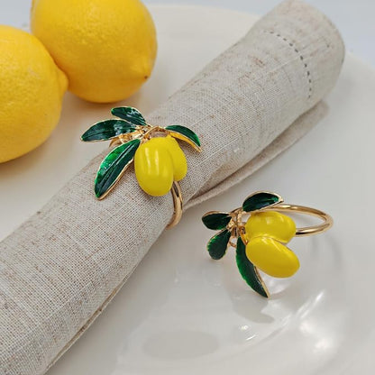 Lemon Napkin Rings Set of 12, Cheerful Gold Napkin Ring Tropical Fruit by MagicRealForBetterLife