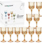 XUWAIDSGN 16 Pcs 7oz Plastic Vintage Wine Glasses Drinking Glasses Unbreakable Wedding Glassware Crystal Water Goblets Reusable Drinkware Vintage Champagne Flutes (16, Amber)