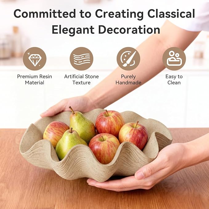 Scalloped Decorative Bowl, 12.6" Shell Ruffle Fruit Bowl Home Decor | Modern - Image 4