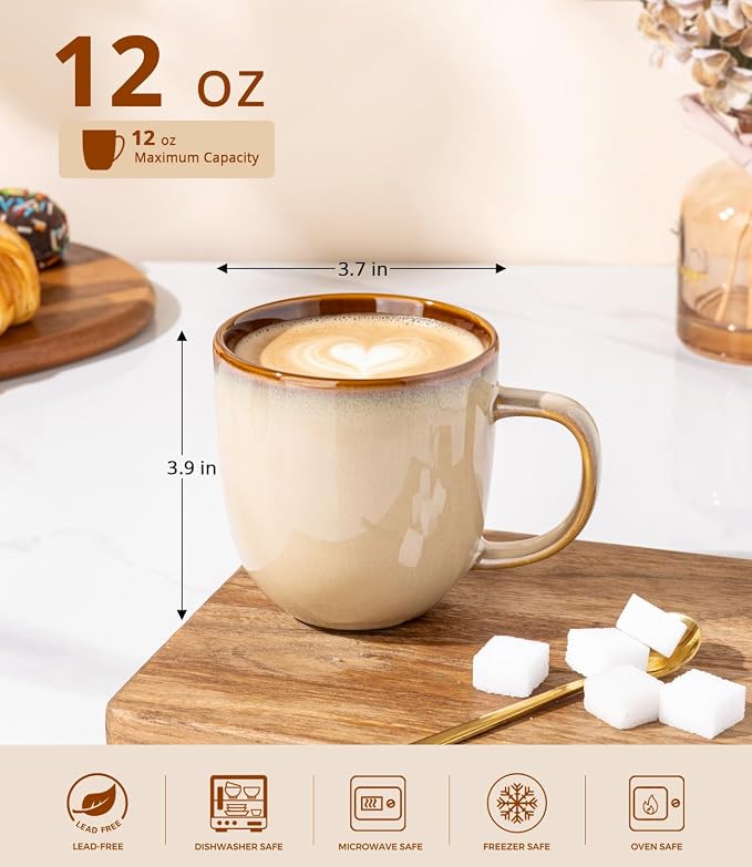 LERATIO Ceramic Coffee Mugs Set of 6, 12oz Handmade Coffee Mugs Set | Large - Image 2
