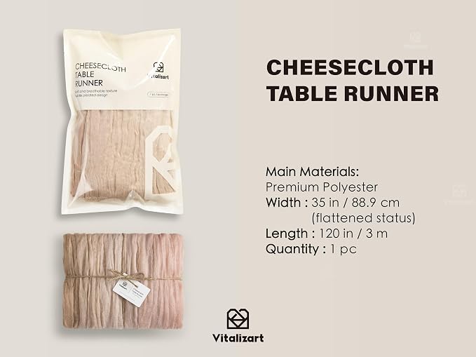 Vitalizart Cheesecloth Table Runner Light Nude White 10ft Gauze Boho Rustic | - Image 2