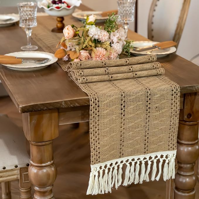 Linen Woven Table Runner, Farmhouse Rustic Jute Table Runners - Image 8