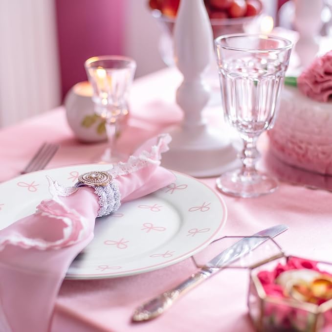 Honeydak 6 Pcs 6 Inch Pink Bow Ceramic Plates Coquette Bachelorette Tableware - Image 6