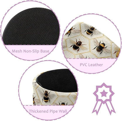 Leather Pen Holder for Desk, Honeycomb Bees Pencil Cup Pen Organizer Makeup - Image 2