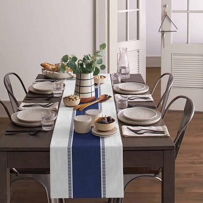 Navy Blue Stripes Table Runners 120 inches Long Farmhouse Table Runner Dresser - Image 4