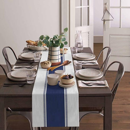 Navy Blue Table Runners 36 inches Long, Modern Stripes Table Runner Dresser - Image 4