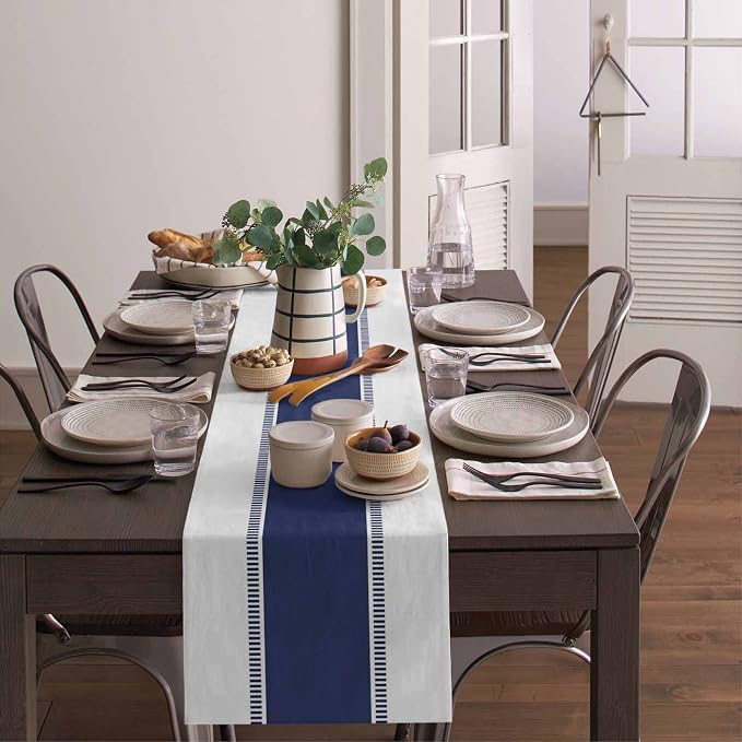 Modern Navy Blue Table Runners, Farmhouse Stripes Table Runner Dresser Scarves - Image 4