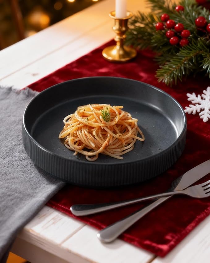 famiware Star 8.25" Pasta Bowls Set of 4, Bowl Plates, Matte Dark Charcoal | - Image 3