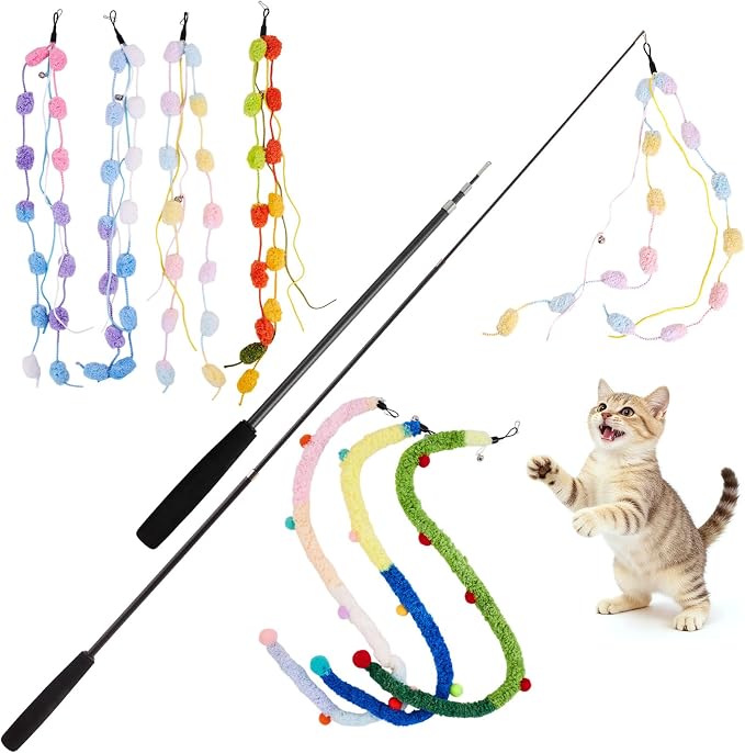 Cat Wand Toy, Long Interactive Wand Toys by PATTEPOINT