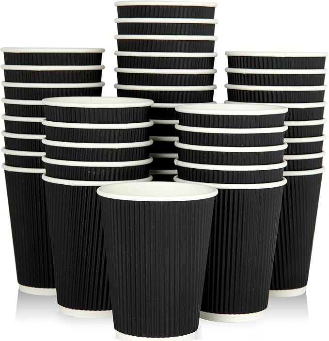 JollyPack Disposable Paper Coffee Cups, 12 oz, 60 Pack, Insulated Ripple Wall by JollyPack