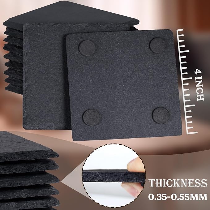13 Pieces Slate Drink Coasters, GOH DODD 4 Inch Black Coasters Stone Coaster Set - Image 3
