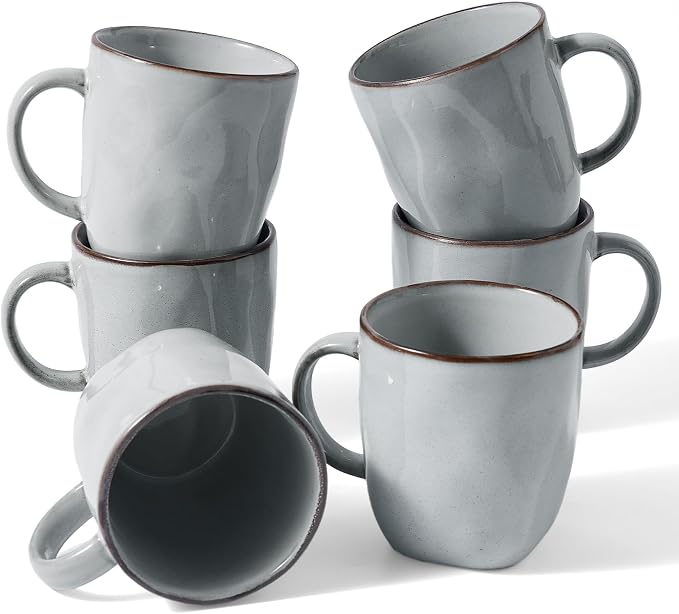famiware Coffee Mugs Set of 6, Ocean Square 13oz Coffee Cup Set by Famiware